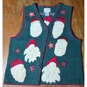 Vtg 90s Susan Bristol Sweater Vest Embroidered Embellished Santa Ugly Holiday M